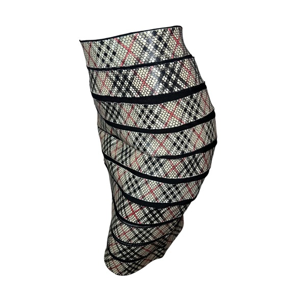 Alberto Makali New York Snakeskin Plaid Bandage Skirt Beige Black Red Medium - Picture 2 of 7